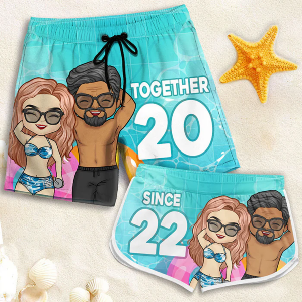 You & Me Together Since – Personalized Couple Beach Shorts – Romantic Gift for Husbands & Wives