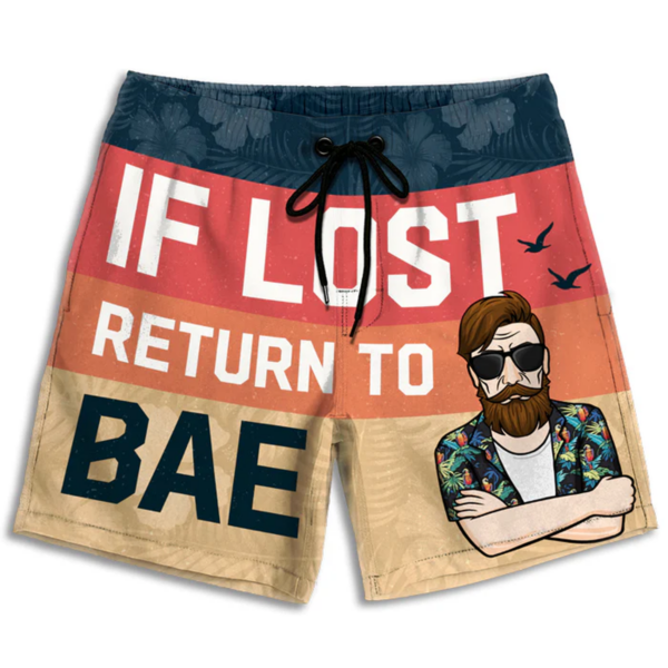 If Lost, Return to My Bae – Personalized Couple Beach Shorts – Fun & Romantic Gift for Couples - Image 2
